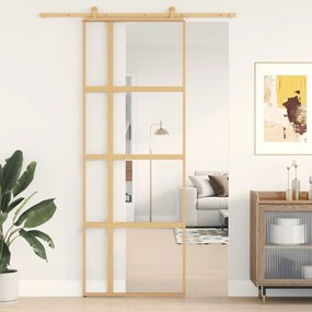 Porta Scorrevole Dorata 76x205 Vetro Trasparente Esg Alluminio /