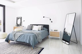 Kave Home - Fodera cuscino Maialen 100% lino quadrati bianchi e righe nere 45 x 45 cm