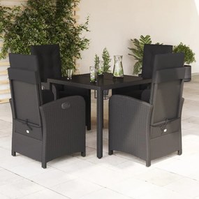 Set Da Pranzo Da Giardino 5 Pz Nero Con Cuscini İn Polyrattan /