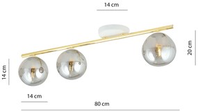 Plafoniera Contemporanea 3 Luci Achille In Acciaio Oro Bianco E Sfere Vetro Fumè