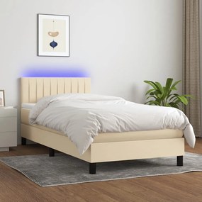 Letto A Molle Con Materasso E Led Crema 90x200 Cm İn Tessuto /