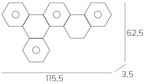 Plafoniera Moderna 6 Moduli Hexagon Metallo Foglia Rame 4 Luci Led 12X4W
