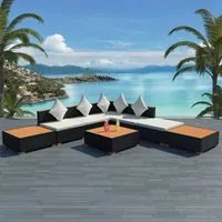 Set Divani da Giardino 8 pz con Cuscini in Polyrattan Nero 42756