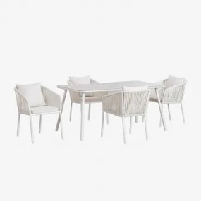 Set Tavolo Rettangolare (160x90 Cm) E 4 Sedie Da Pranzo Arhiza Classic Gardenia Bianco - Sklum