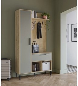 Set da corridoio effetto rovere con decoro verde-naturale 108x195x35 cm Heidy - Marckeric