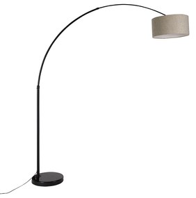 Lampada ad arco moderna nera con paralume bouclè tortora 50 cm - XXL