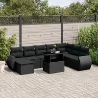 Set Divani da Giardino 9 pz con Cuscini Nero in Polyrattan 3268725