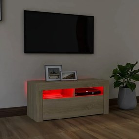 Mobile Porta TV con Luci LED Rovere Sonoma 90x35x40 cm