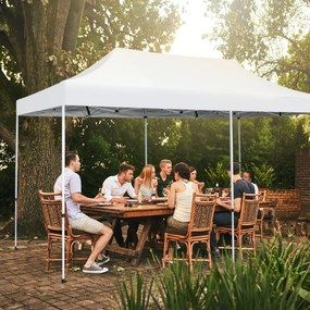 Costway Gazebo regolabile e pieghevole 6x3M con ruote e borsa portatile, Tenda impermeabile per feste e campeggi Bianco