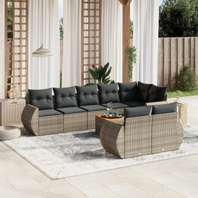 Set divano da giardino 9 pz con cuscini grigio in polyrattan