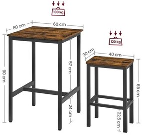 Set tavolo da bar e 2 sgabelli BARTIS marrone/nero