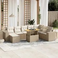 Set Divano da Giardino 9 pz con Cuscini Beige in Polyrattan 3275963