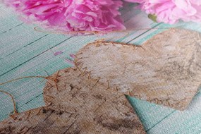 Quadro su tela – Peonie e cuoricini di betulla