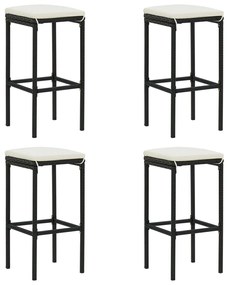 Set da bar da giardino 5 pz con cuscini in polyrattan nero