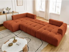 Divano angolare color mattone allungabile e con contenitore (penisola a sinistra/a U) Fuji – Bobochic Paris