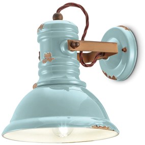 Applique Industrial Ferro E Ceramica Vintage Azzurro 1 Luce E27