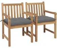 Sedie da Giardino 2 pz con Cuscini Grigi in Massello di Teak cod mxl 8064