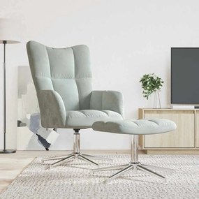 Poltrona Relax Con Poggiapiedi Grigio Chiaro İn Velluto /