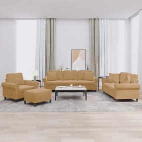 Set Di Divani 4 Pz Con Cuscini Marrone İn Velluto /