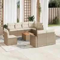 Set Divano da Giardino 9 pz con Cuscini Beige in Polyrattan 3224217