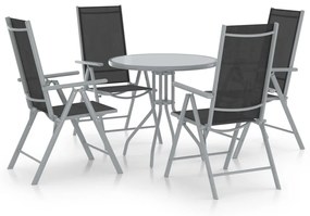 Set mobili pranzo giardino 5pz alluminio e textilene argento