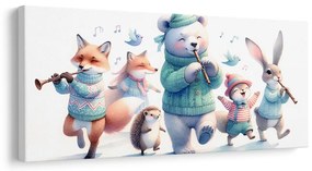 Quadro su tela – Dolci animaletti con flauti in inverno