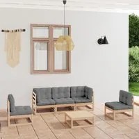 Set Divani da Giardino 6 pz con Cuscini Legno Massello di Pino 3076444