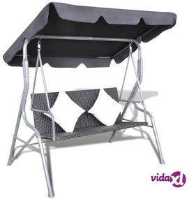 vidaXL Panchina a Dondolo da Esterno con Baldacchino Nero Polyrattan