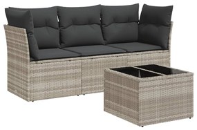 Set divano da giardino 4pz con cuscini grigio chiaro polyrattan