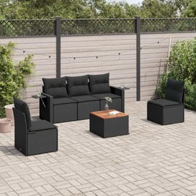 Set divano da giardino 6 pz con cuscini nero in polyrattan