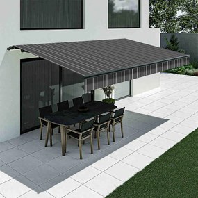 Tenda da sole antracite a righe sottili con mantovana dritta, modello Basic senza cassonetto, 2400 x 1500 mm, con manovella, configurazione individuale