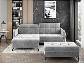 Divano letto angolare con pouf Chamonix - Tessuto grigio chiaro