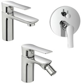 Set miscelatori lavabo bidet e doccia con deviatore in ottone Flat