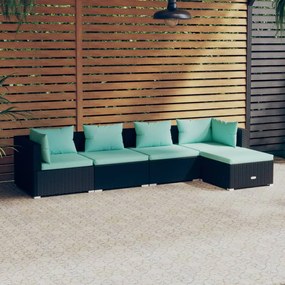 Set divano da giardino 5 pz con cuscini in polyrattan nero