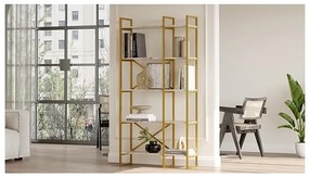 Libreria Oro 88x30x175 Cm 5 Ripiani Effetto Marmo Doppio Modulo Decus