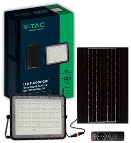 Faro LED con Telecomando e Pannello Solare 15W 1200LM Indicatore Batteria Cavo da 3m Colore Nero 4000K SKU-7826