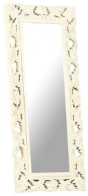 Specchio Intagliato a Mano Bianco 110x50cm in Massello di Mango