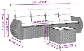 Set divano da giardino 5pz con cuscini grigio chiaro polyrattan