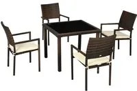 Set Tavolo e 4 Sedie da Giardino in Rattan PE Marrone