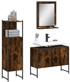 Set Mobili Da Bagno 3 Pz Rovere Fumo İn Legno Multistrato /
