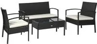 EasyComfort Set Mobili da Giardino in Rattan Sintetico Composto da 1 tavolino 2 poltrone e 1 divano a 2 posti Nero e Crema