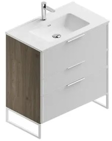 Mobile sottolavabo e lavabo Quadra per vasca centrale cotto/bianco in mdf L 80 x H 93 x P 46 cm 3 cassetti