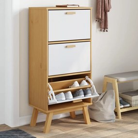 Scarpiera Olden Bianca Marrone 55x35x120 Cm Legno Massello Pino /
