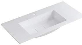 Lavabo a incasso rettangolare vasca centrale L 100.5 x H 15 x P 46 cm in resina bianco lucido