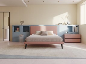 Noel letto minimal scandinavo con piedi in mogano e tessuto fiammato impermeabile T19