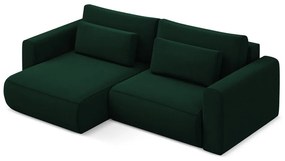 Divano angolare verde allungabile/con contenitore (con penisola a sinistra/con chaise lounge) con rivestimento in velluto Kapua – Makamii