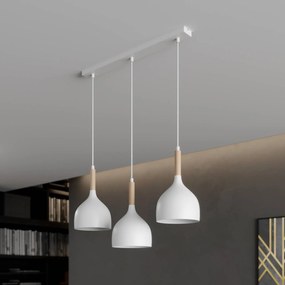 Luminex Lampada a sospensione Noak, bianco/legno naturale, a 3 luci