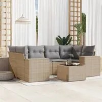 Set Divani da Giardino 7 pz con Cuscini Beige in Polyrattan 3254656