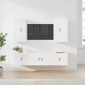 Set Di Mobili Porta Tv 5 Pz Bianco Lucido İn Legno Multistrato /