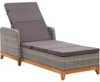 Lettino Prendisole Polyrattan e Legno Massello di Acacia Grigio cod mxl 45530